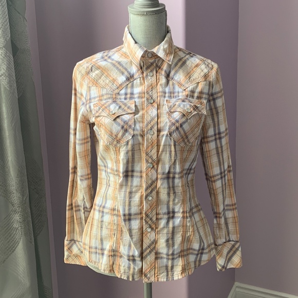 True Religion Western Plaid Snap Button Down Shirt - Picture 1 of 9
